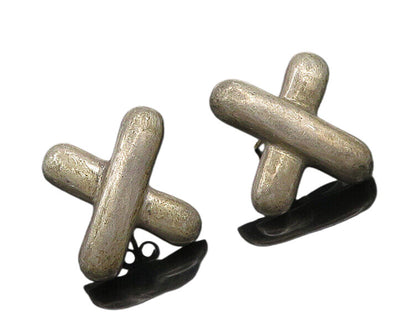 925 Sterling Silver & 14K GOLD  Vintage Dark Tone X Drop Earrings  EG9084