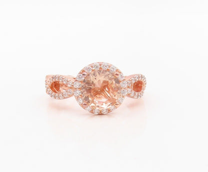 925 Sterling Silver Vintage Ring Rose Gold Plated Morganite & CZ  Sz 7  RG30169
