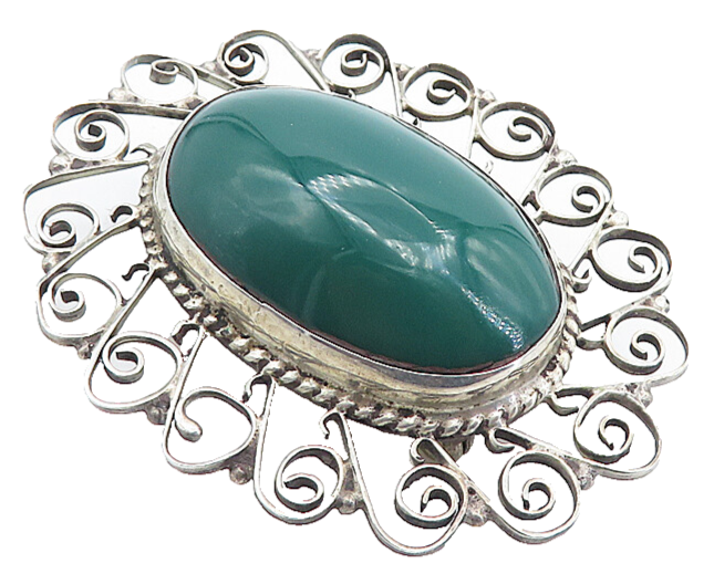 MEXICO 925 Sterling Silver  Vintage Cabochon Cut Carnelian Brooch Pin  BP2935