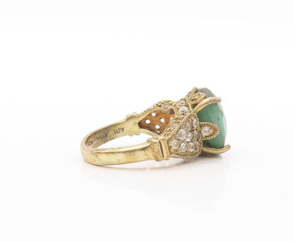925 Sterling Silver Vintage Ring Gold Plated Green Gemstone & CZ  Sz 6  RG30806