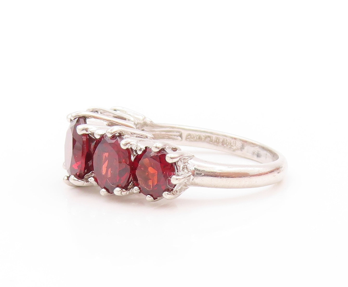 925 Sterling Silver Vintage Ring Round Cut Red Topaz Band  Sz 6  RG32982