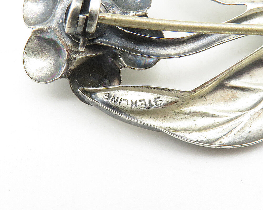 925 Sterling Silver  Vintage Shiny Sculpted Single Flower Brooch Pin  BP4231