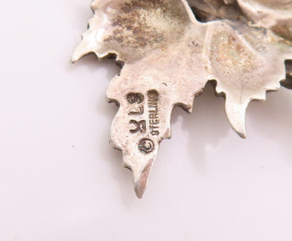 925 Sterling Silver Vintage Earrings Carved Bunch Of Grapes & Leaves  EG13203
