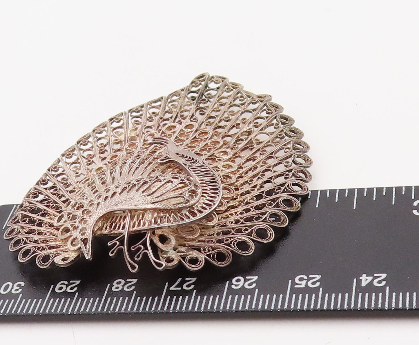 925 Sterling Silver Vintage Brooch Pin Designer Filigree Work Peacock  BP11235