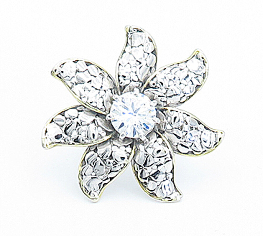925 Sterling Silver  Cubic Zirconia Flower 2 Tone Cocktail Ring Sz 6  RG3629