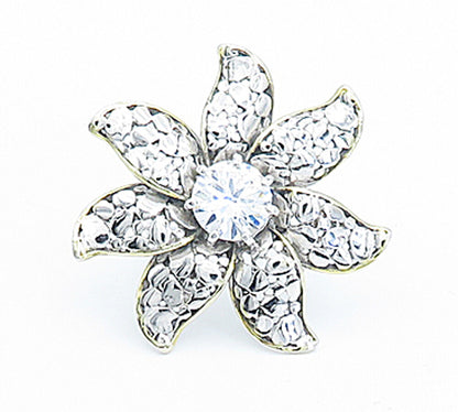 925 Sterling Silver  Cubic Zirconia Flower 2 Tone Cocktail Ring Sz 6  RG3629