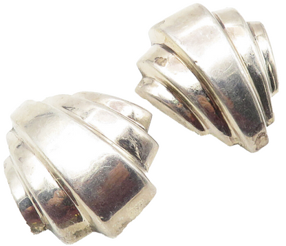 925 Sterling Silver  Vintage Shiny Graduated Dome Non Pierce Earrings  EG5794
