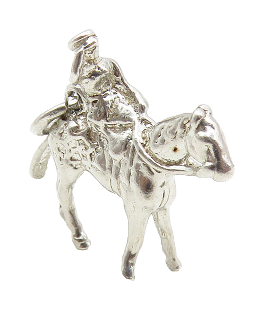 925 Sterling Silver  Vintage Petite Shiny Man On Horse Drop Pendant  PT6827