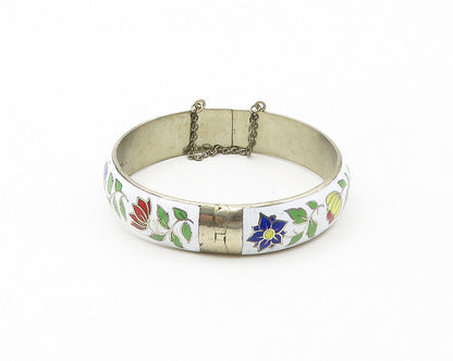 SIAM 925 Sterling Silver  Vintage Enamel Floral Detail Bangle Bracelet  BT6885