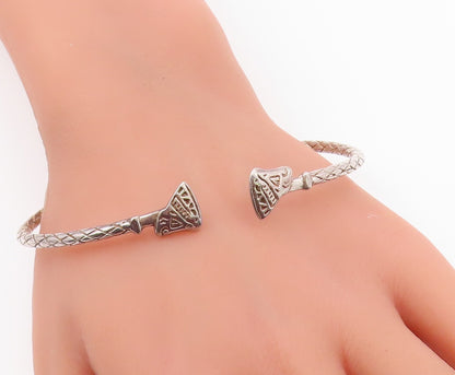 925 Sterling Silver Vintage Etched Diamond Shape Pattern Cuff Bracelet  BT9495