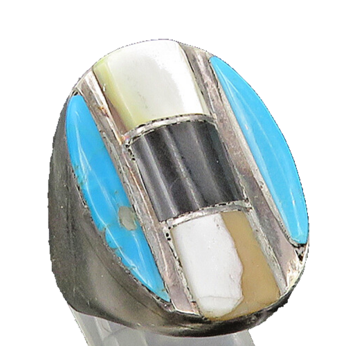 ZUNI NAVAJO 925 Silver  Vintage Heavy Multi Stone Band Ring Sz 11  RG22545