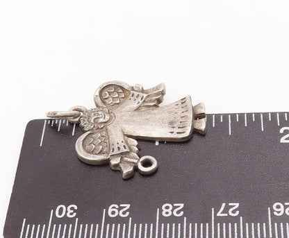 925 Sterling Silver Vintage Pendant Solid Carved Happy Angle With Wings  PT22879