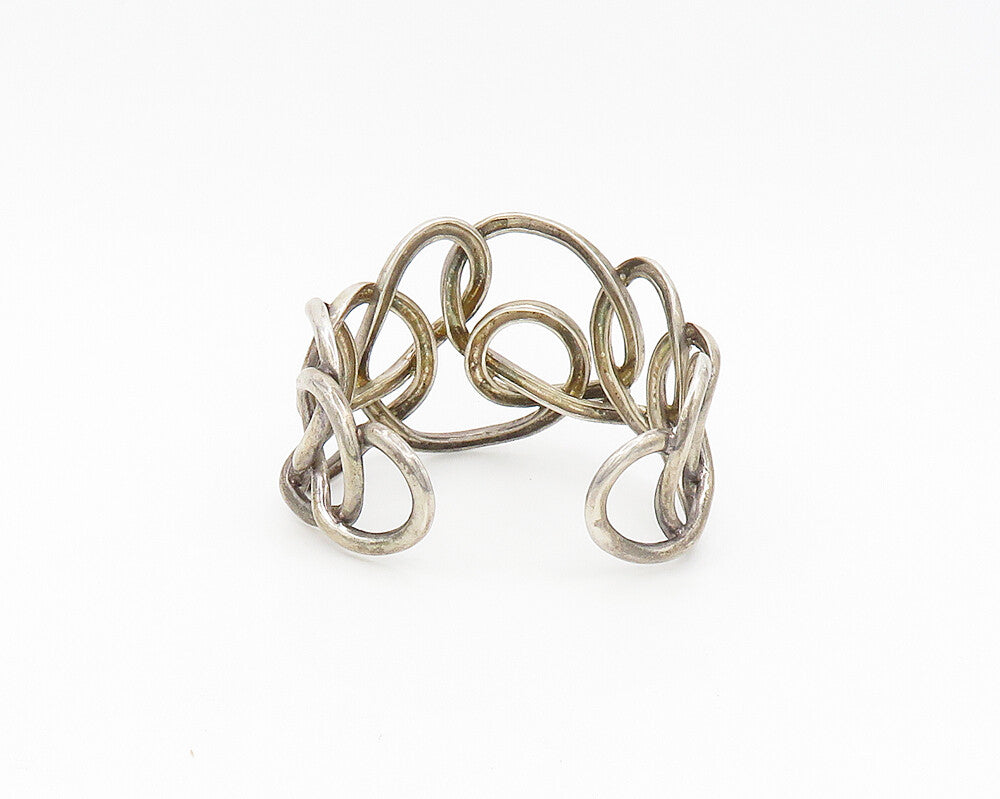 925 Sterling Silver  Vintage Interlaced Pattern Open Cuff Bracelet  BT7570