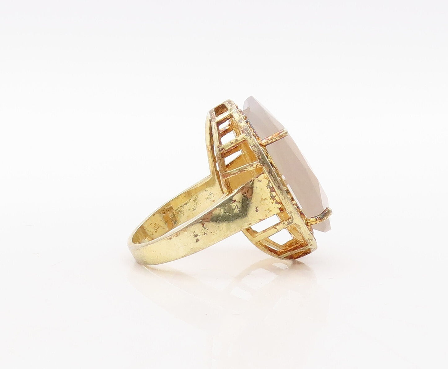 925 Sterling Silver Vintage Ring Gold Plated Gemstone & Topaz  Sz 7  RG31110