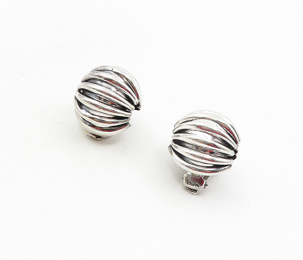 NAPIER 925 Sterling Silver  Vintage Shiny Fluted Non Pierce Earrings  EG4805