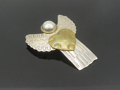 925 Sterling Silver  Vintage Two Tone Love Heart Angel Brooch Pin  BP9297