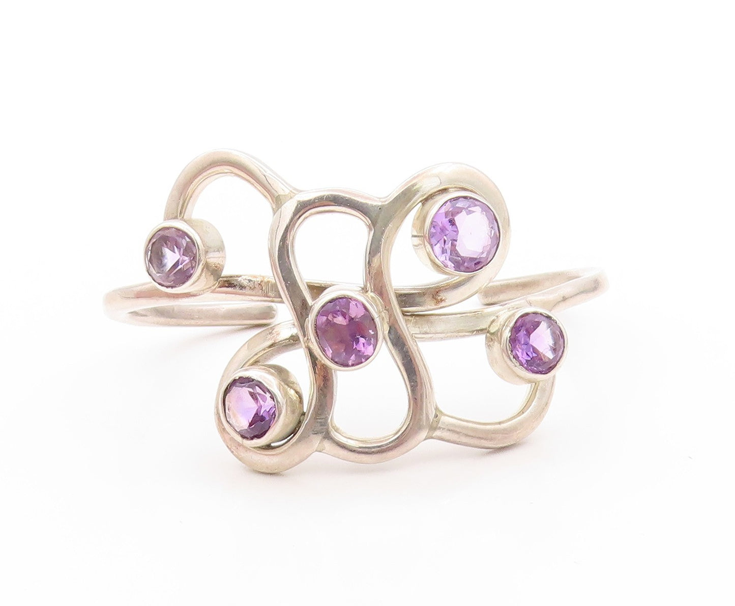 925 Sterling Silver Vintage Bracelet MEXICO Brutalist Amethyst Cuff  BT11227