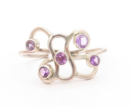 925 Sterling Silver Vintage Bracelet MEXICO Brutalist Amethyst Cuff  BT11227