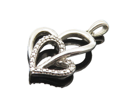 925 Sterling Silver  Petite Genuine Diamond Double Love Heart Pendant  PT8847