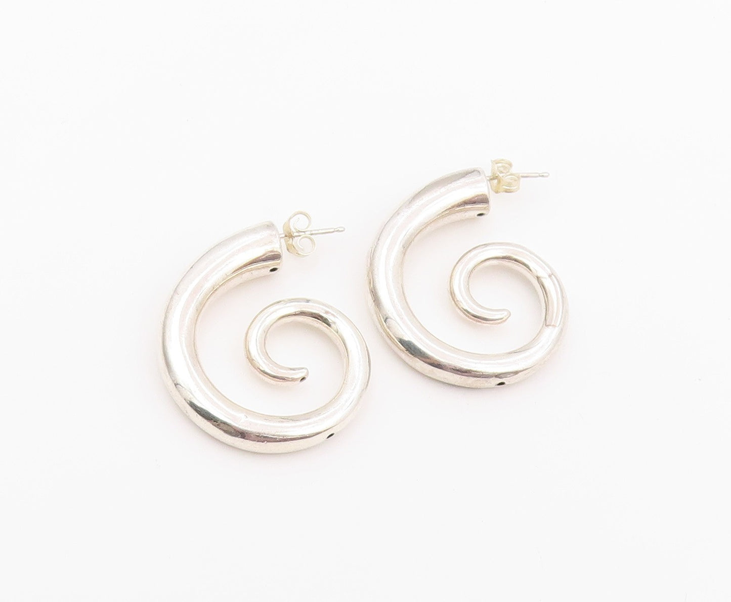925 Sterling Silver Vintage Earrings Minimalist Polished Spiral Stud  EG14466