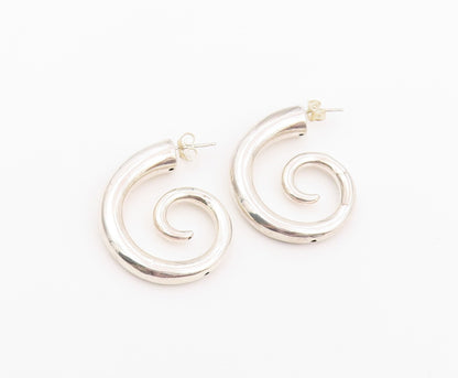 925 Sterling Silver Vintage Earrings Minimalist Polished Spiral Stud  EG14466