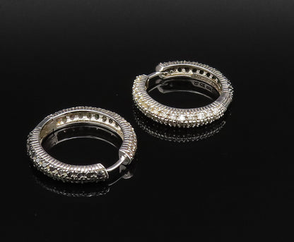925 Silver  Vintage Black & White Genuine Diamonds Hoop Earrings  EG12069