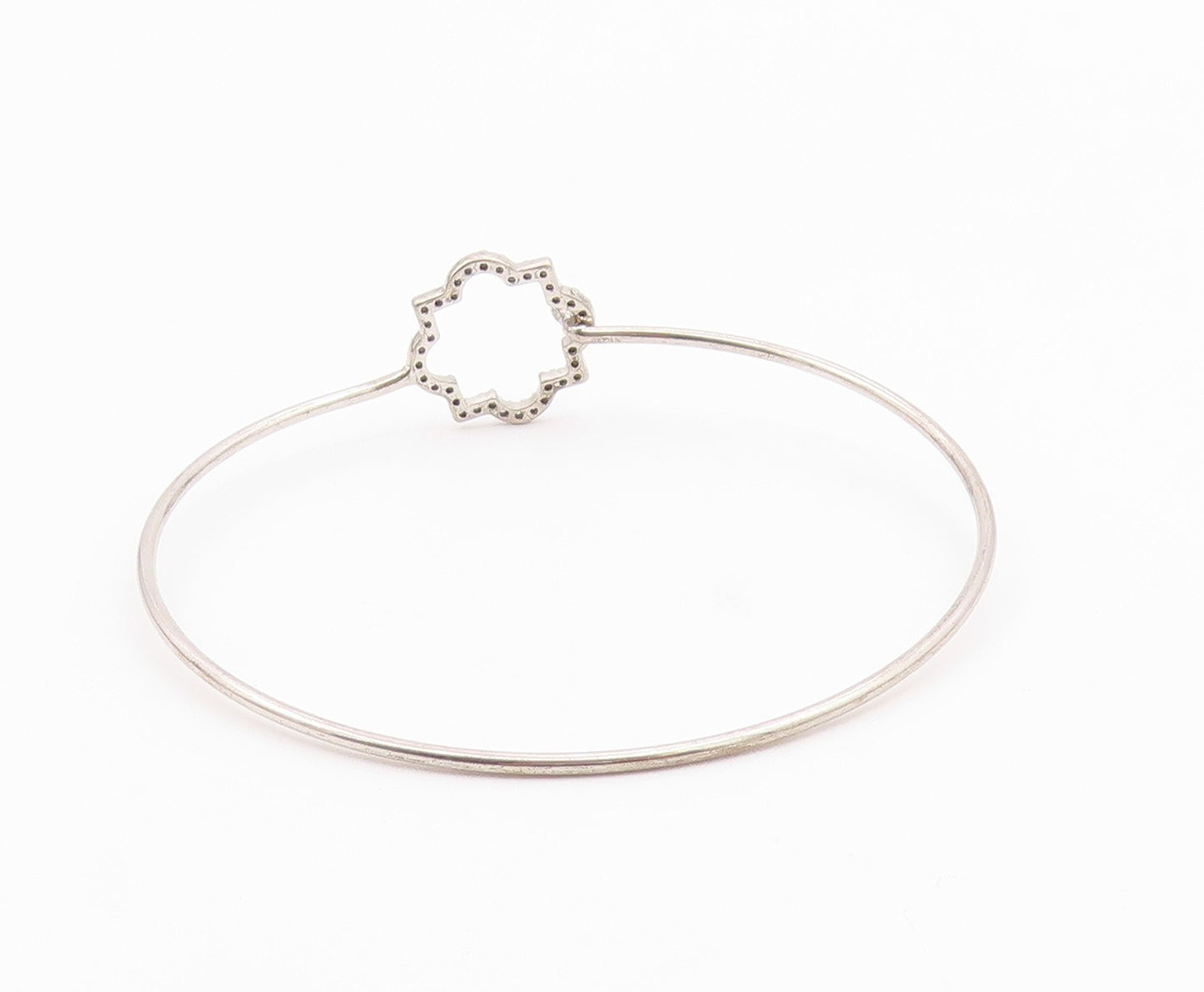 925 Sterling Silver  Shiny Topaz Open Flower Motif Bangle Bracelet  BT5254