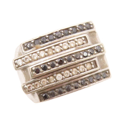 925 Sterling Silver Vintage Ring Cutout Spinel Topaz Inlay Bands Sz 8 RG31841