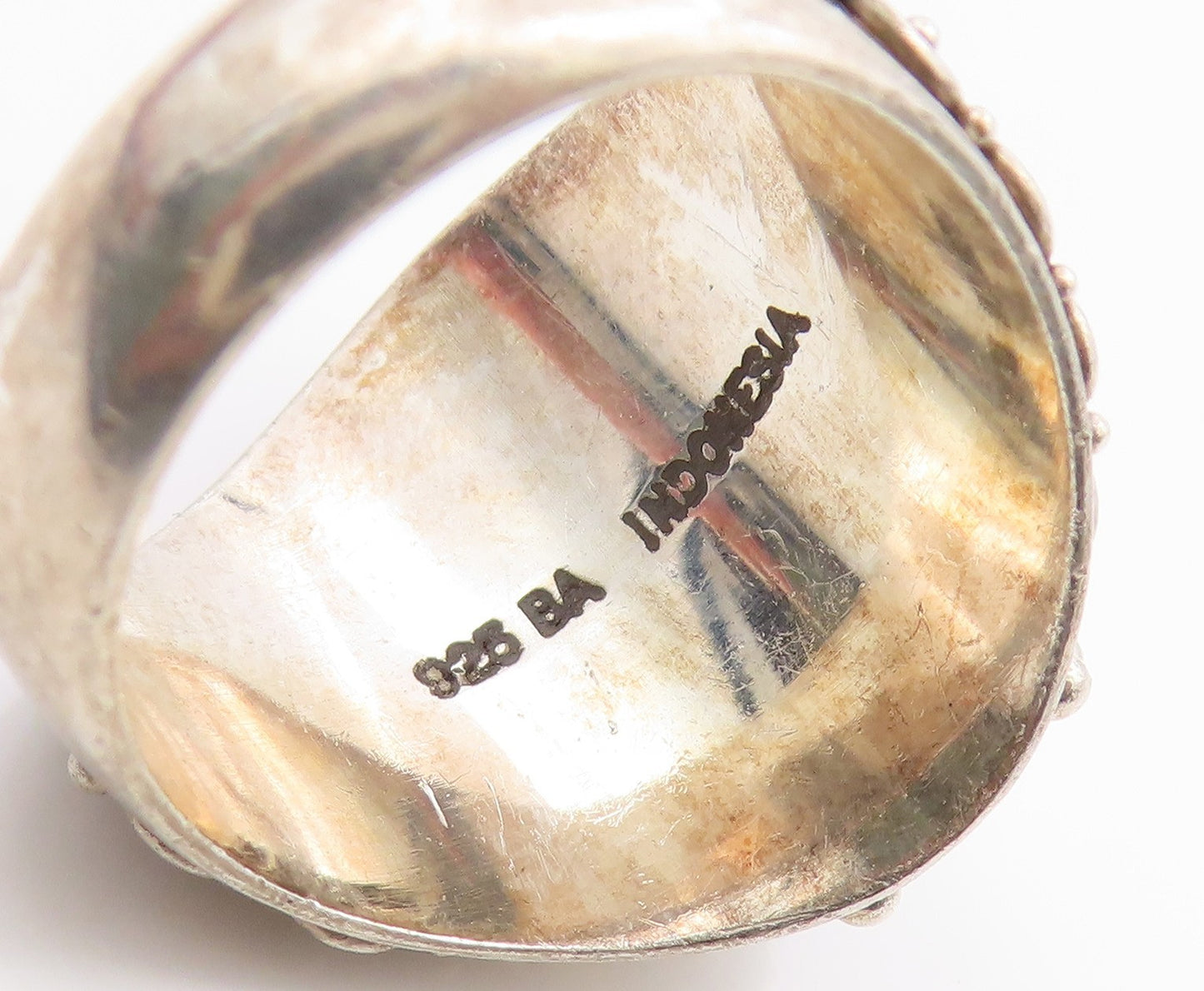 925 Sterling Silver Vintage Ring SUARTI BALI Mother Of Pearl Band  Sz 8  RG35569