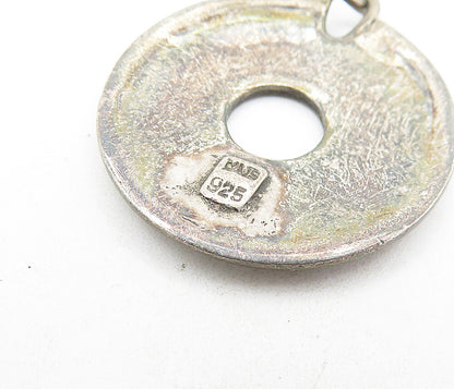 925 Sterling Silver  Vintage Dark Tone Open Circle Date Drop Pendant  PT5232