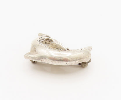 925 Sterling Silver  Vintage Etched Leaping Dolphin Brooch Pin  BP10095