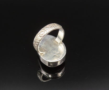 925 Silver  Vintage Unique Red Agate Engraved Floral Band Ring Sz 9.5  RG25710