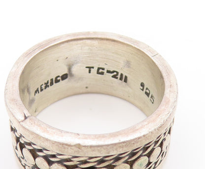925 Sterling Silver Vintage Ring MEXICO Etched Dotted Wide Band  Sz 9.5  RG33610