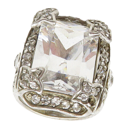 925 Sterling Silver  Vintage Shiny Cubic Zirconia Cocktail Ring Sz 6  RG16941