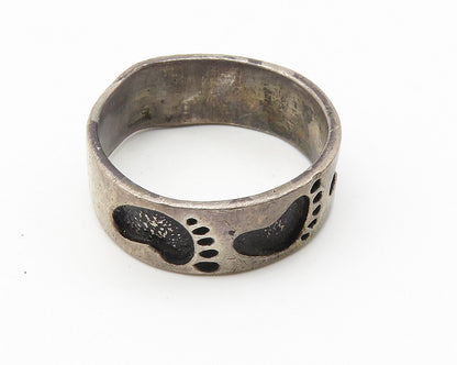 925 Sterling Silver  Vintage Oxidized Footprints Band Ring Sz 9.5  RG10300