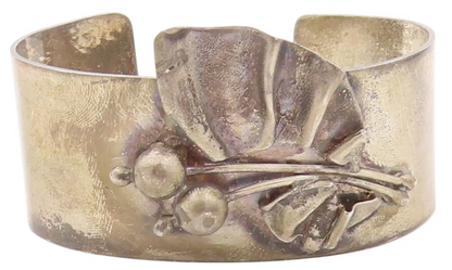 925 Sterling Silver Vintage Bracelet AVI SOFFER Dark Tone Flower Cuff  BT11179