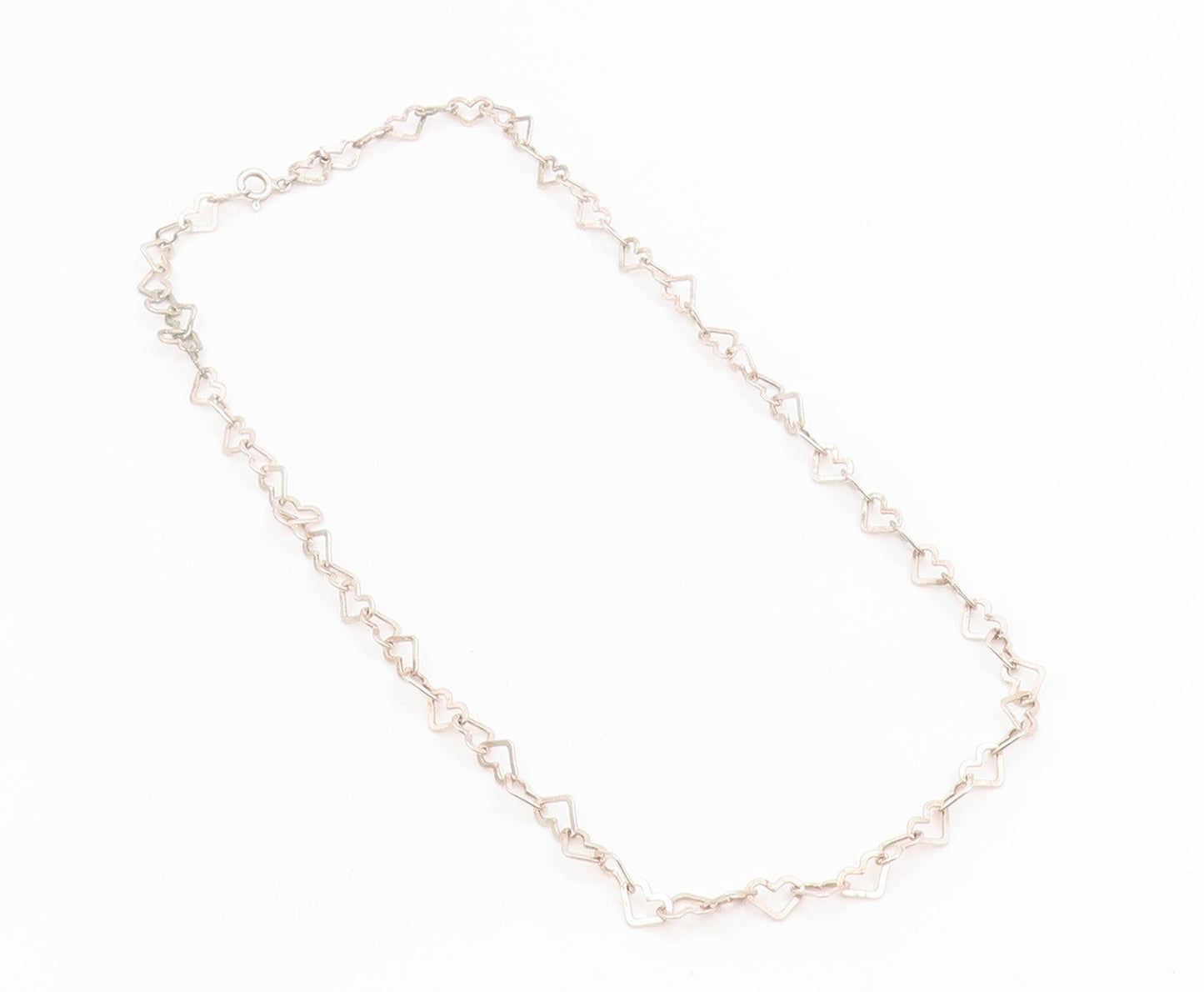 925 Sterling Silver Vintage Necklace Interlocking Hollow Love Hearts Link NE4735