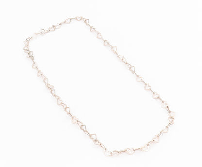 925 Sterling Silver Vintage Necklace Interlocking Hollow Love Hearts Link NE4735