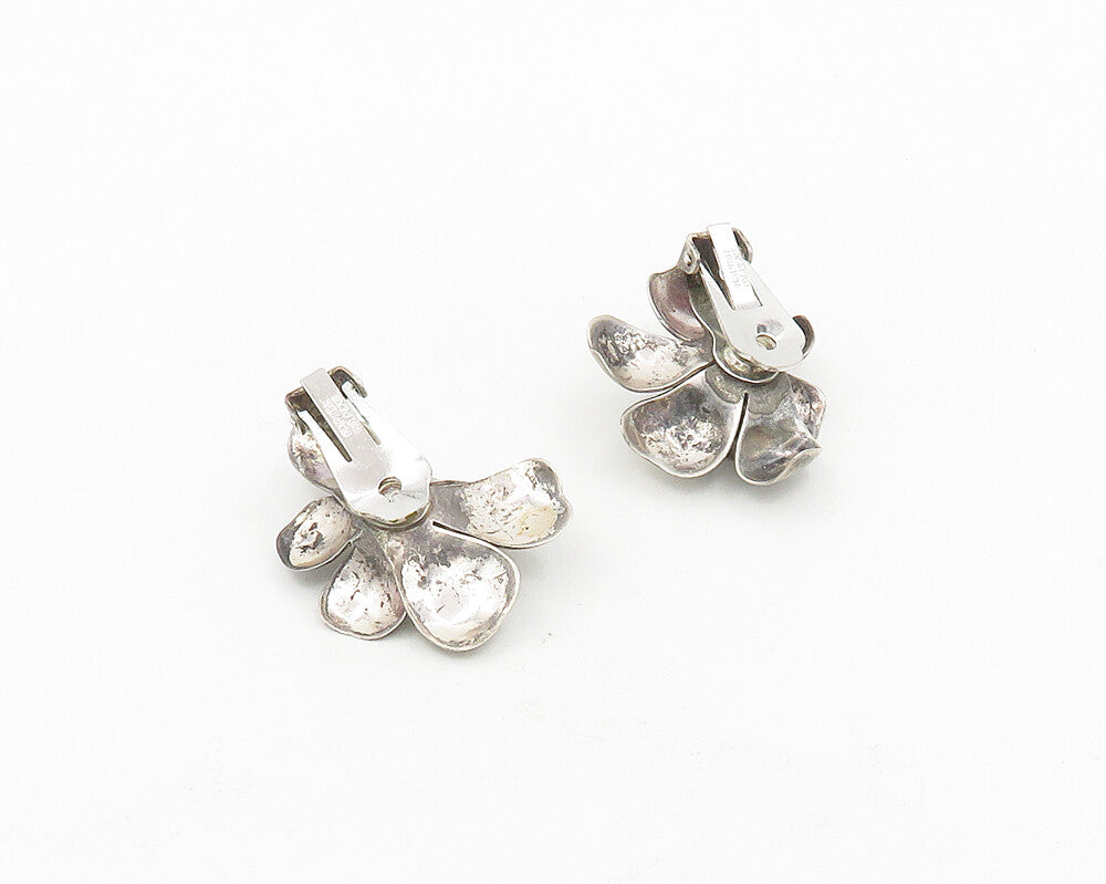 NAPIER 925 Sterling Silver  Vintage Shiny Flower Non Pierce Earrings  EG9423