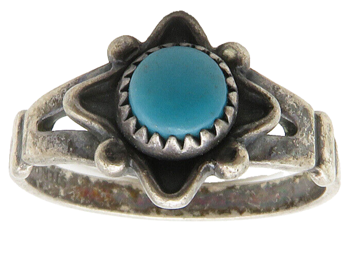 NAVAJO 925 Silver  Vintage Turquoise Dark Tone Band Ring Sz 6.5  RG14452