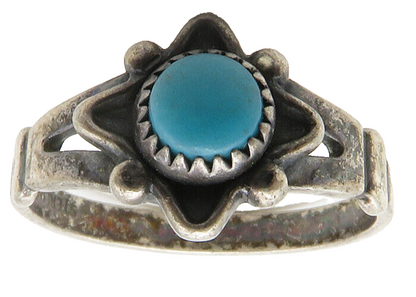 NAVAJO 925 Silver  Vintage Turquoise Dark Tone Band Ring Sz 6.5  RG14452