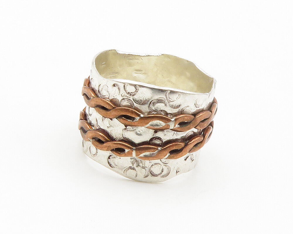 925 Sterling Silver  Vintage Two Tone Chain Wrapped Band Ring Sz 6  RG14627