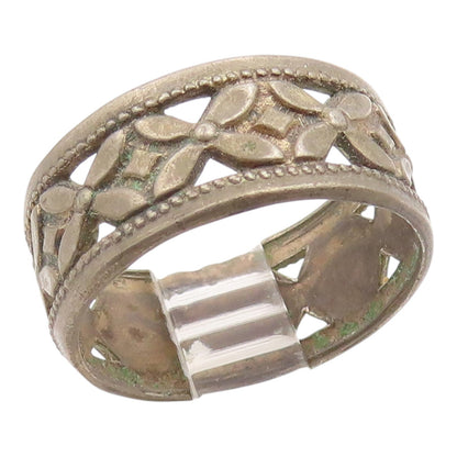 925 Sterling Silver Vintage Ring Classic Openwork Floral Band  Sz 7  RG35586