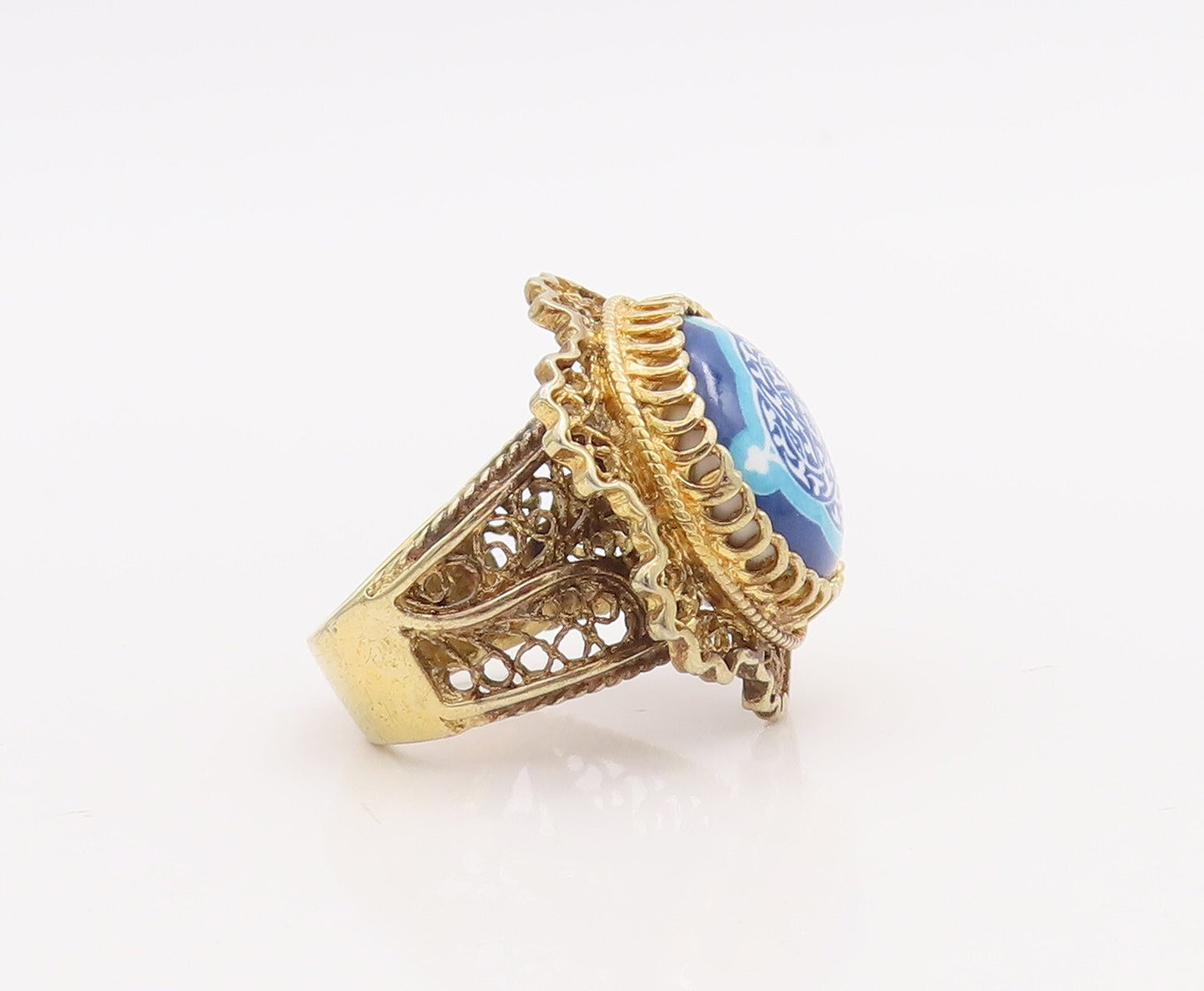 925 Sterling Silver Vintage Ring Gold Plated Enameled Floral Carved Sz 6 RG28865