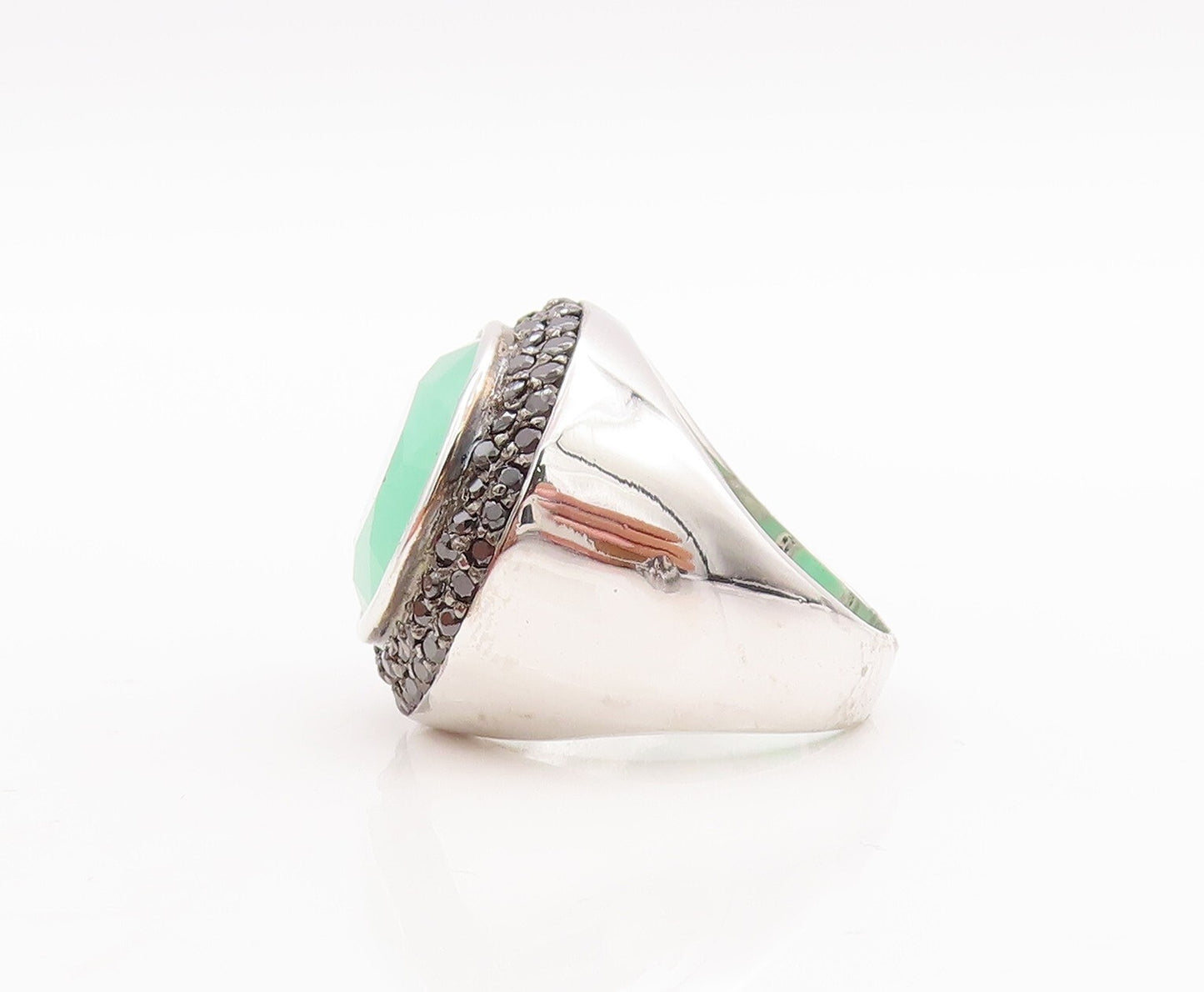 925 Sterling Silver Vintage Ring Round Green Gemstone Halo Spinel  Sz 7  RG29602