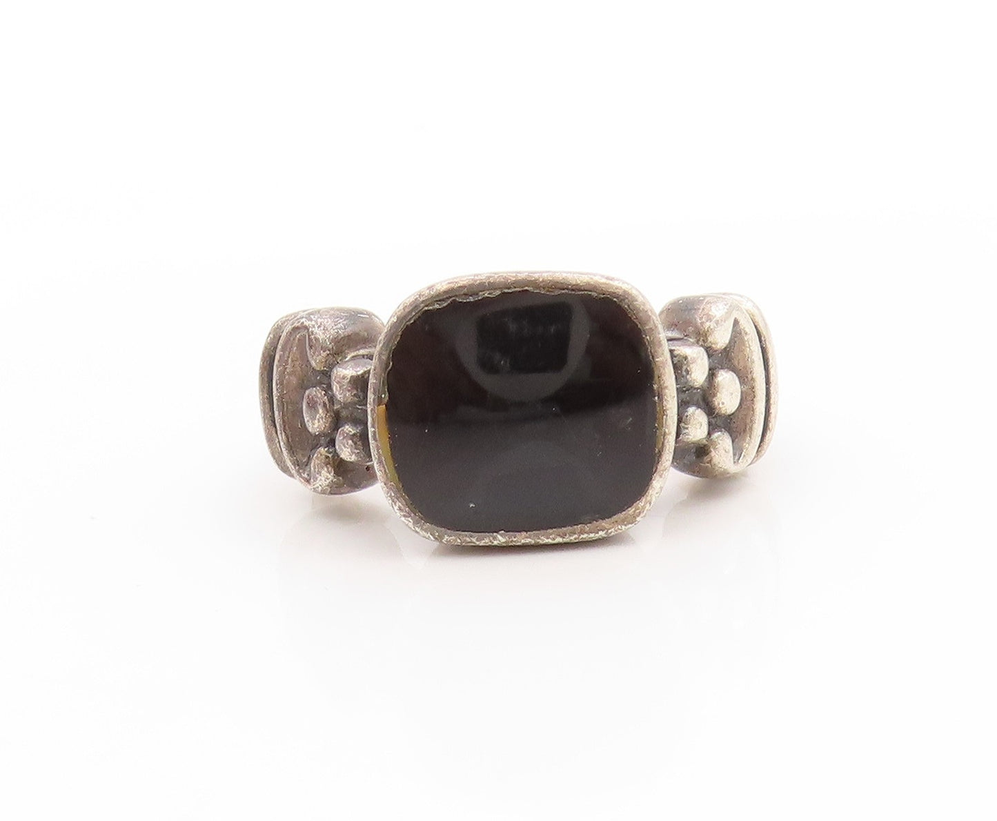 925 Sterling Silver Vintage Ring Black Onyx Wide Statement Band  Sz 5.5  RG33618