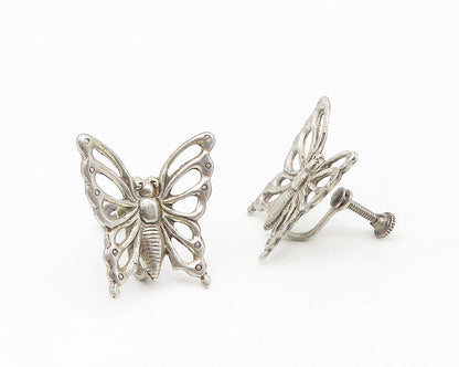 925 Sterling Silver  Vintage Shiny Butterfly Motif Non Pierce Earrings  EG5520