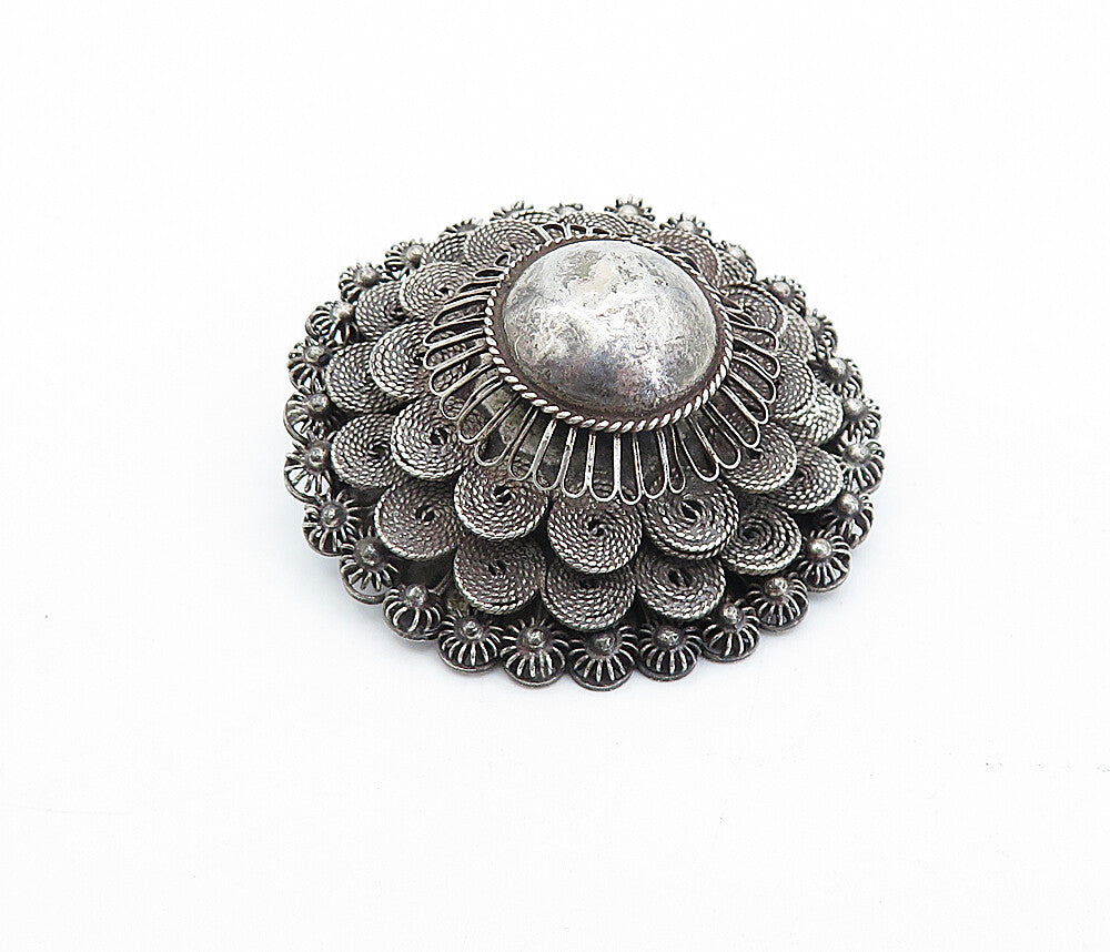 SIAM 925 Sterling Silver  Vintage Antique Oxidized Floral Brooch Pin  BP1181