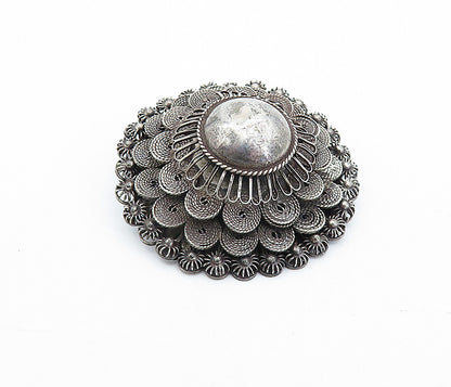 SIAM 925 Sterling Silver  Vintage Antique Oxidized Floral Brooch Pin  BP1181