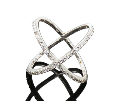 925 Sterling Silver Vintage Topaz Criss Cross Orbit Band Ring Sz 6.5 RG21338